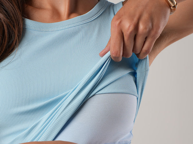 Blue scoop padded top