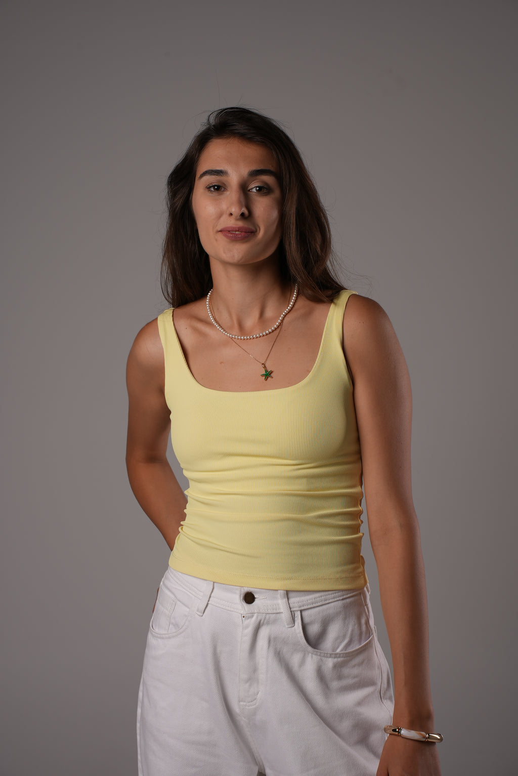 Yellow scoop padded top