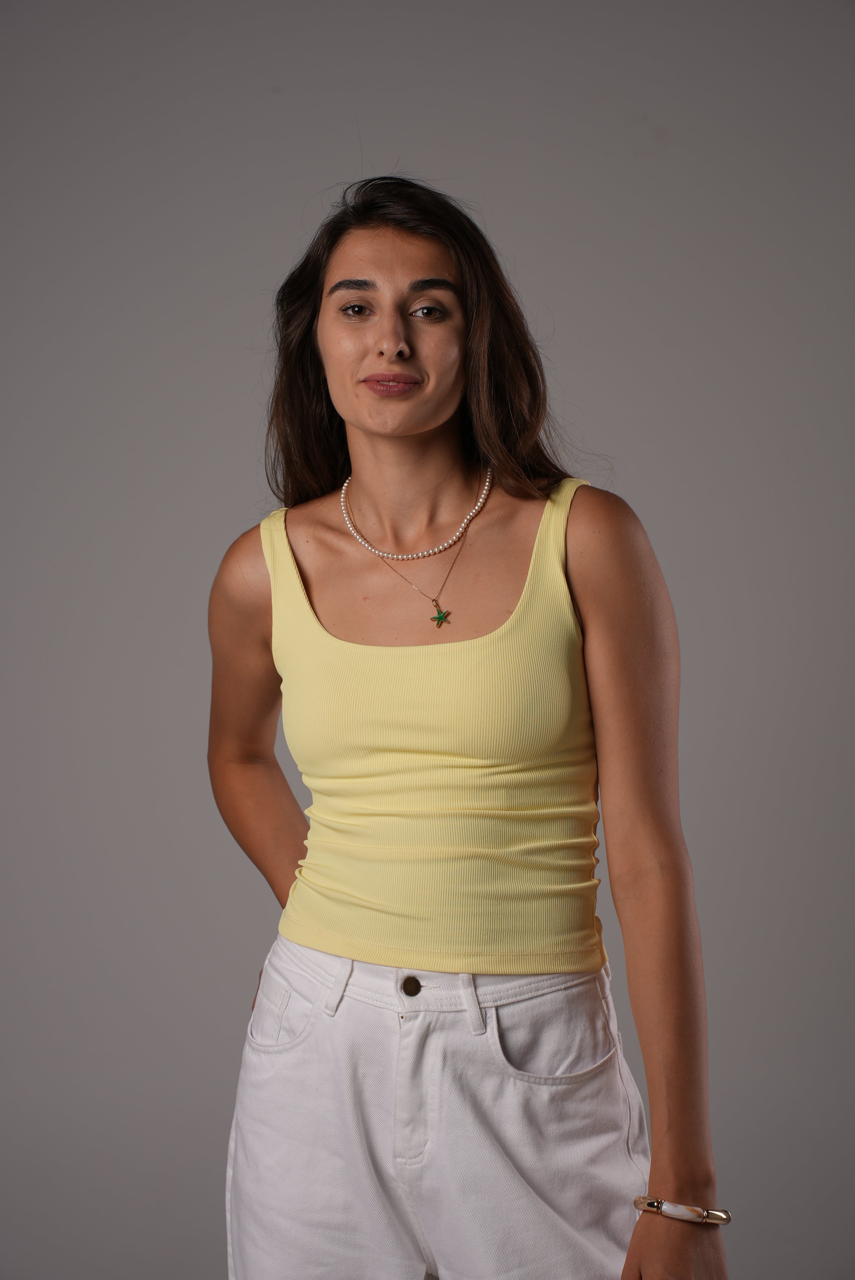 Yellow scoop padded top