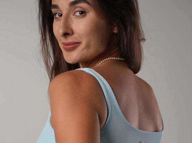 Blue scoop padded top