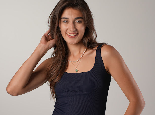 Navy scoop padded top