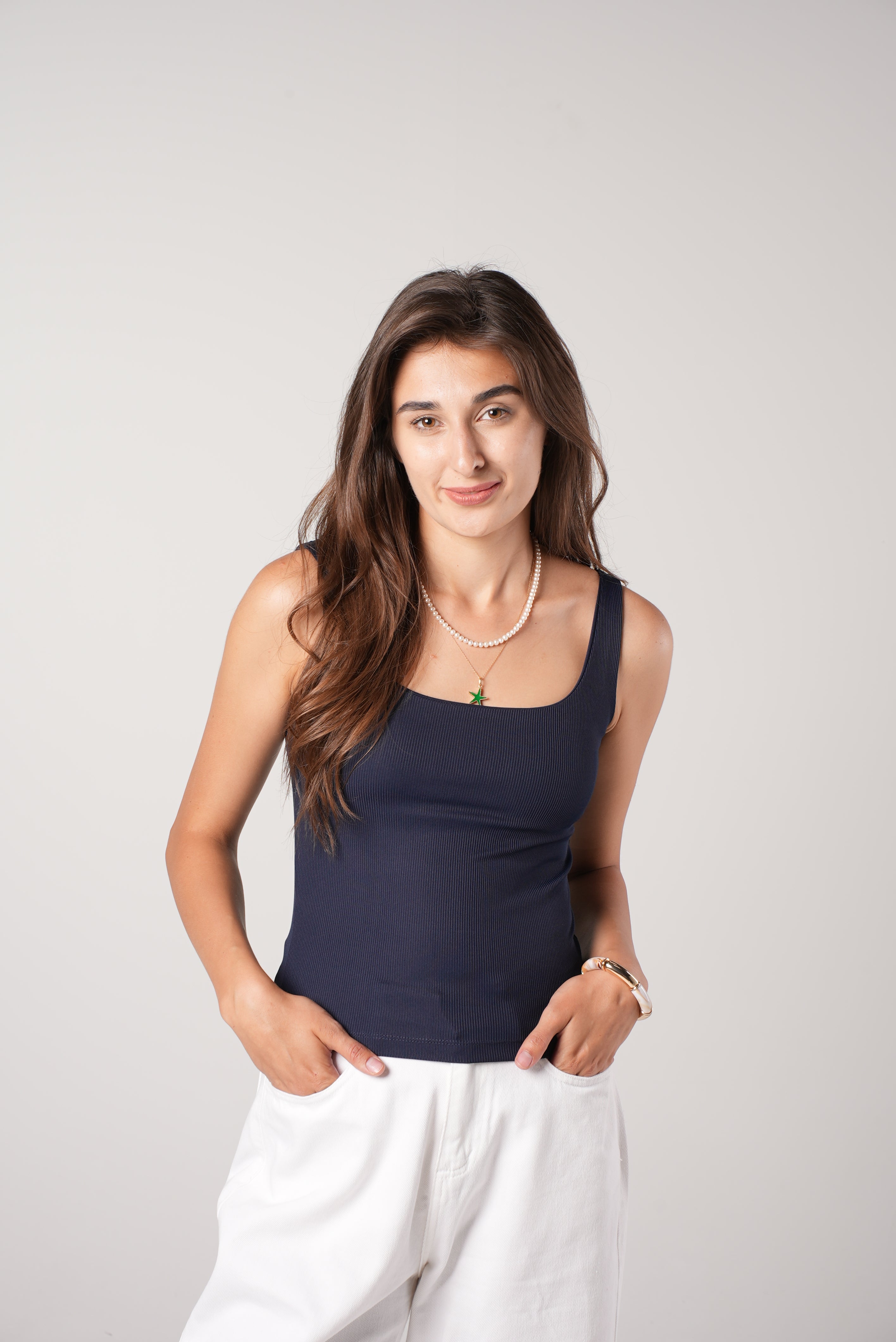 Navy scoop padded top