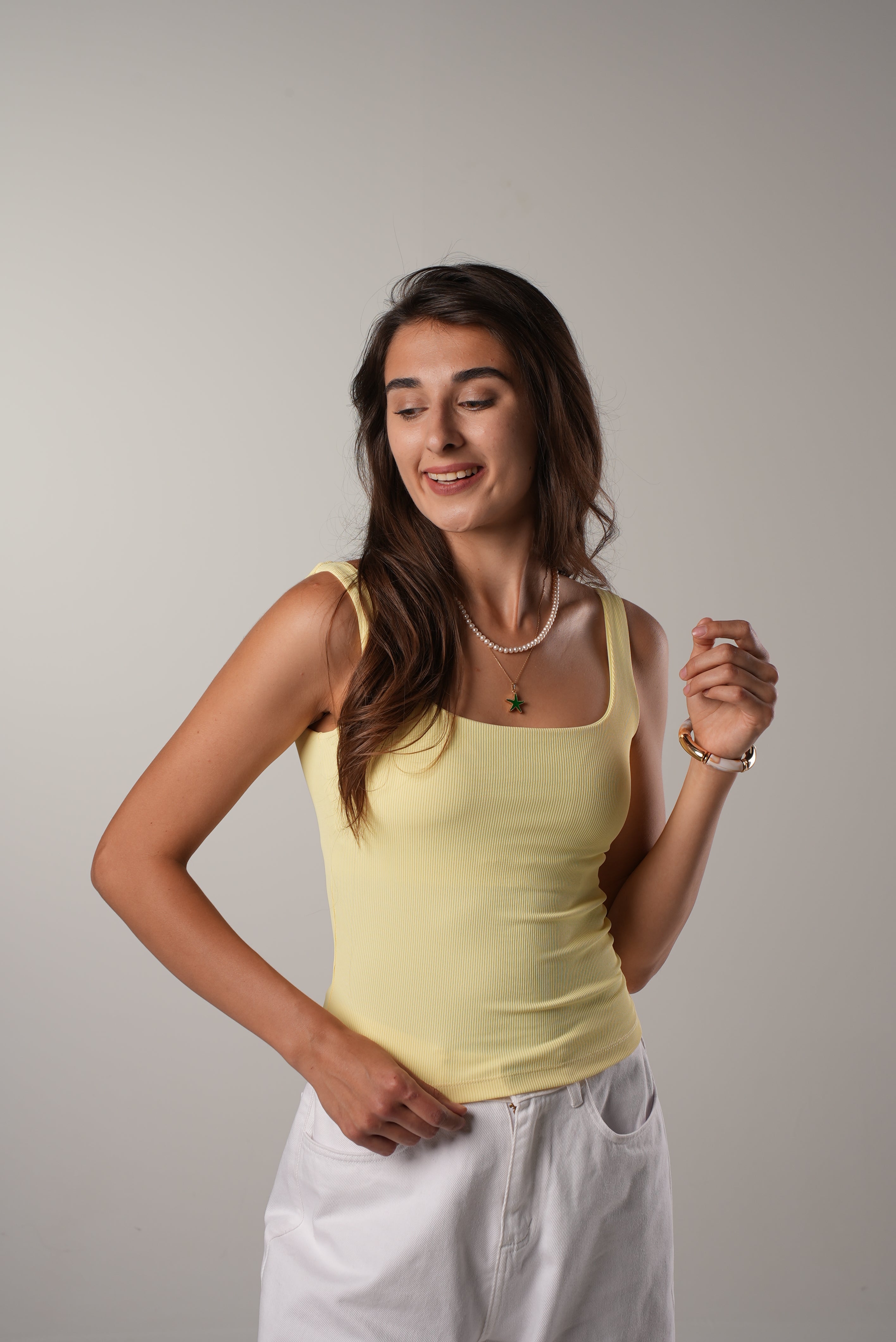 Yellow scoop padded top