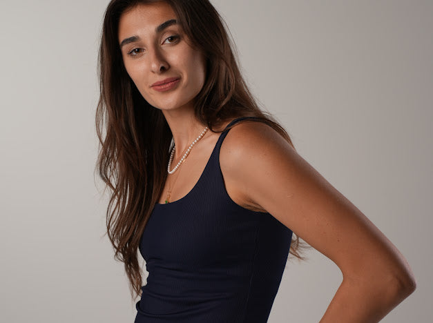 Navy scoop padded top